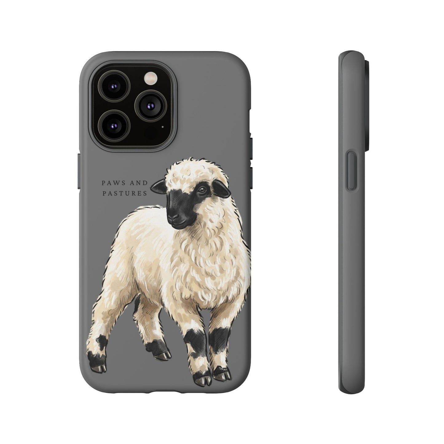 Grey Valais Blacknose Sheep Phone Case – 'Paws and Pastures' Cute Lamb Protective iPhone Cover