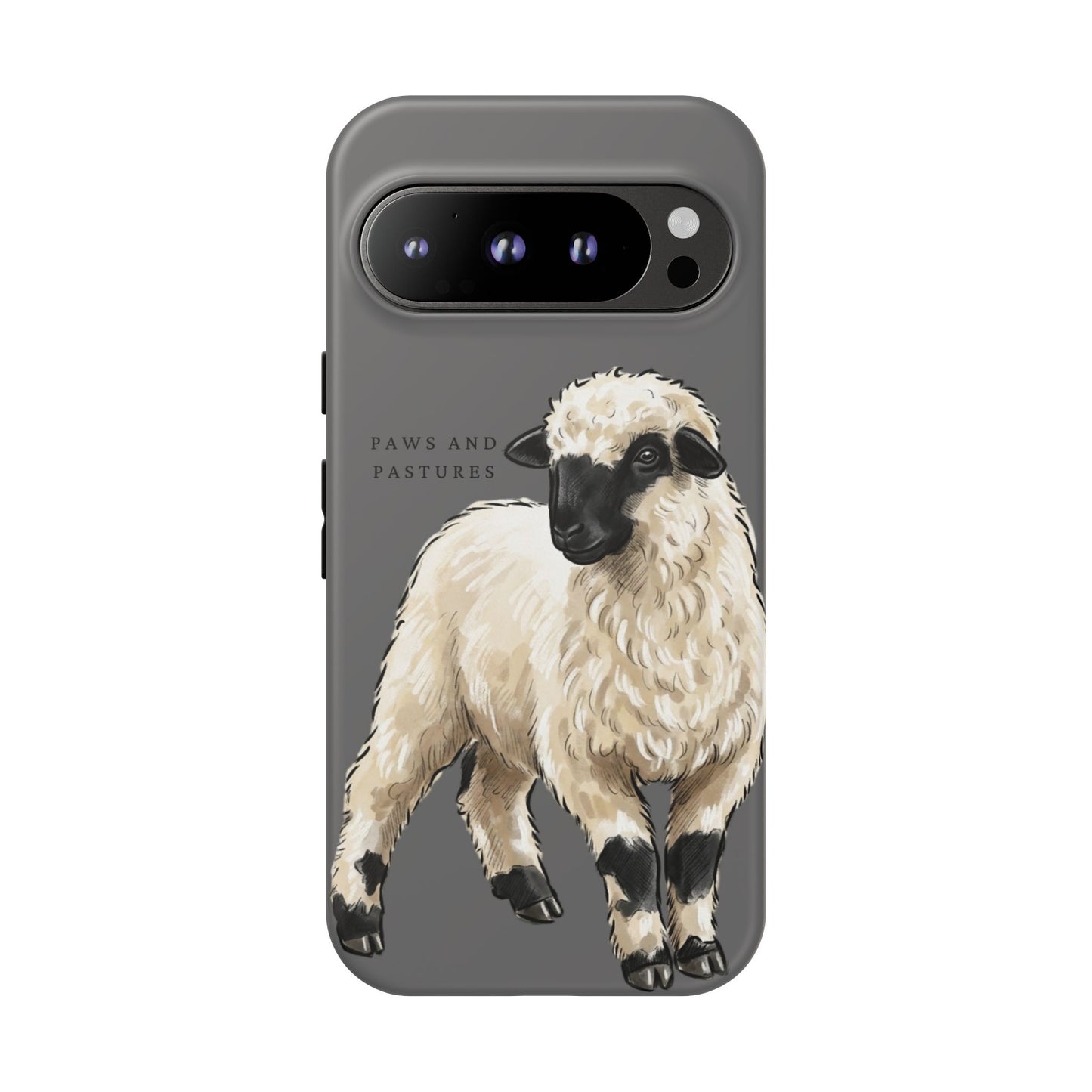 Grey Valais Blacknose Sheep Phone Case – 'Paws and Pastures' Cute Lamb Protective iPhone Cover