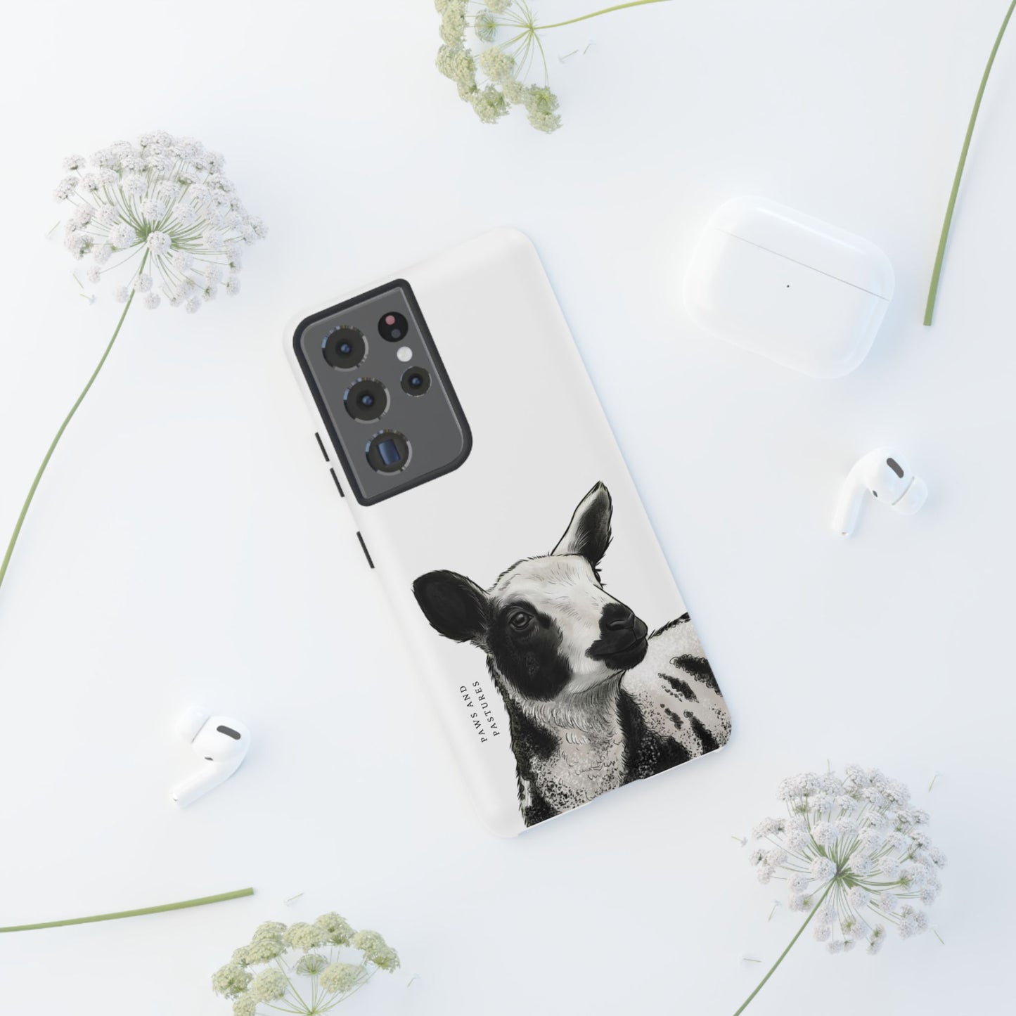 Dutch Spotted Sheep Portrait Phone Case - Black & White Lamb Illustration Protective Cover