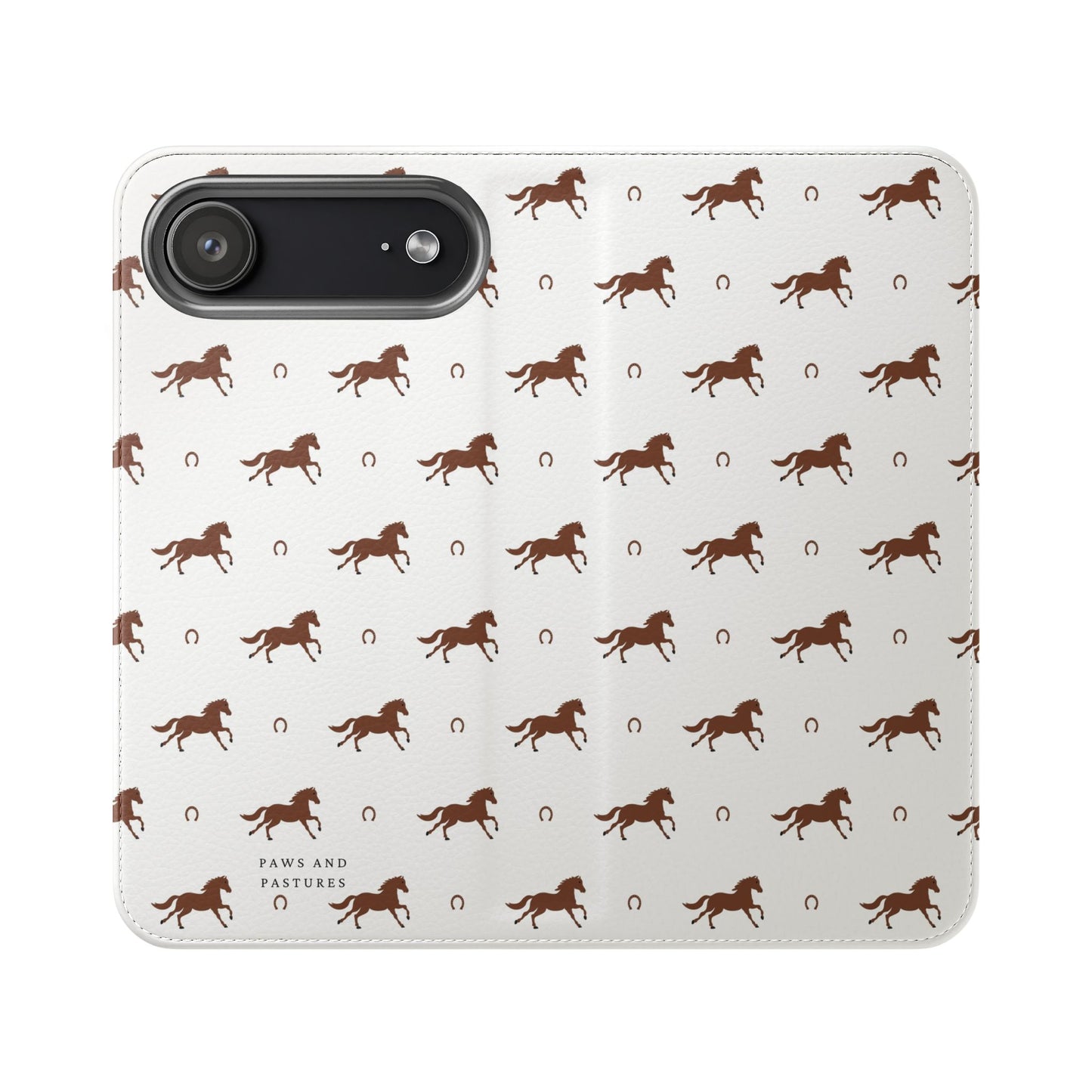 Horse Pattern Flip Case — Leather Wallet Phone Cover with Galloping Horses