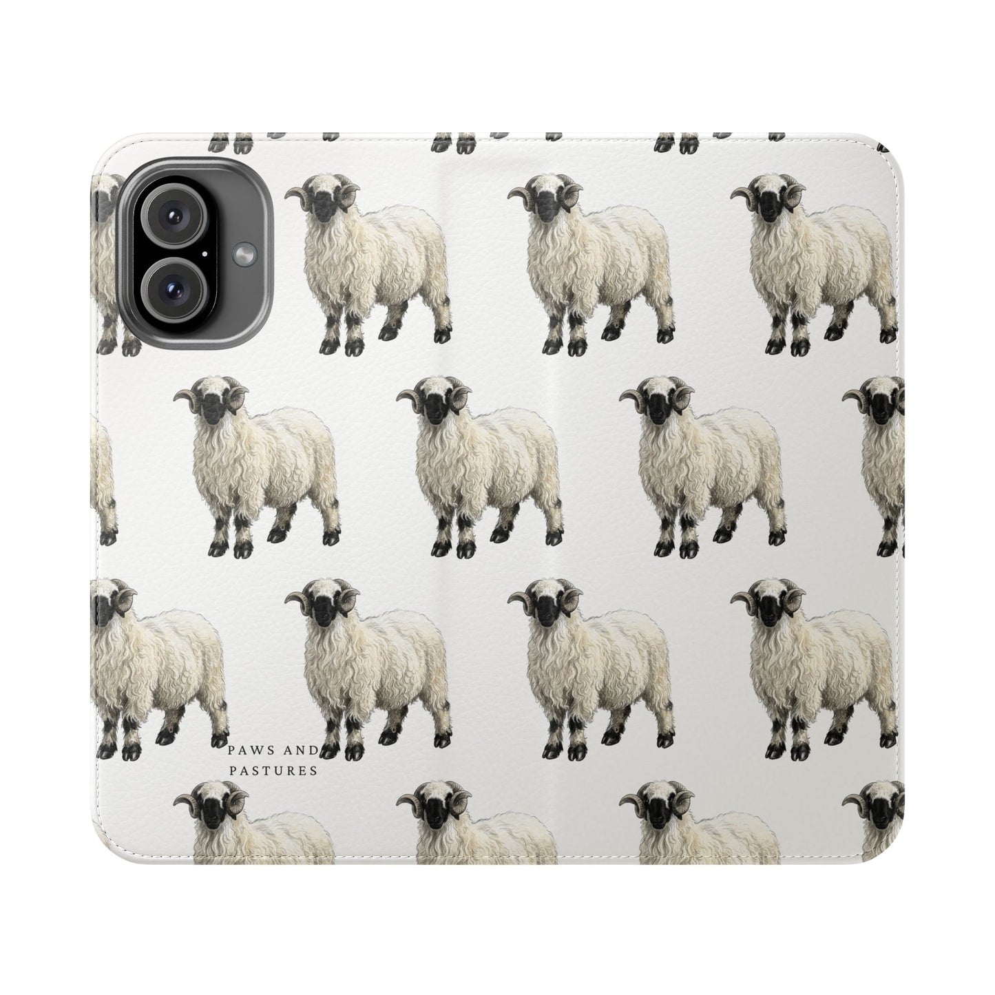 Valais Blacknose Sheep Pattern Flip Phone Case – Cute Farm Animal Wallet Cover