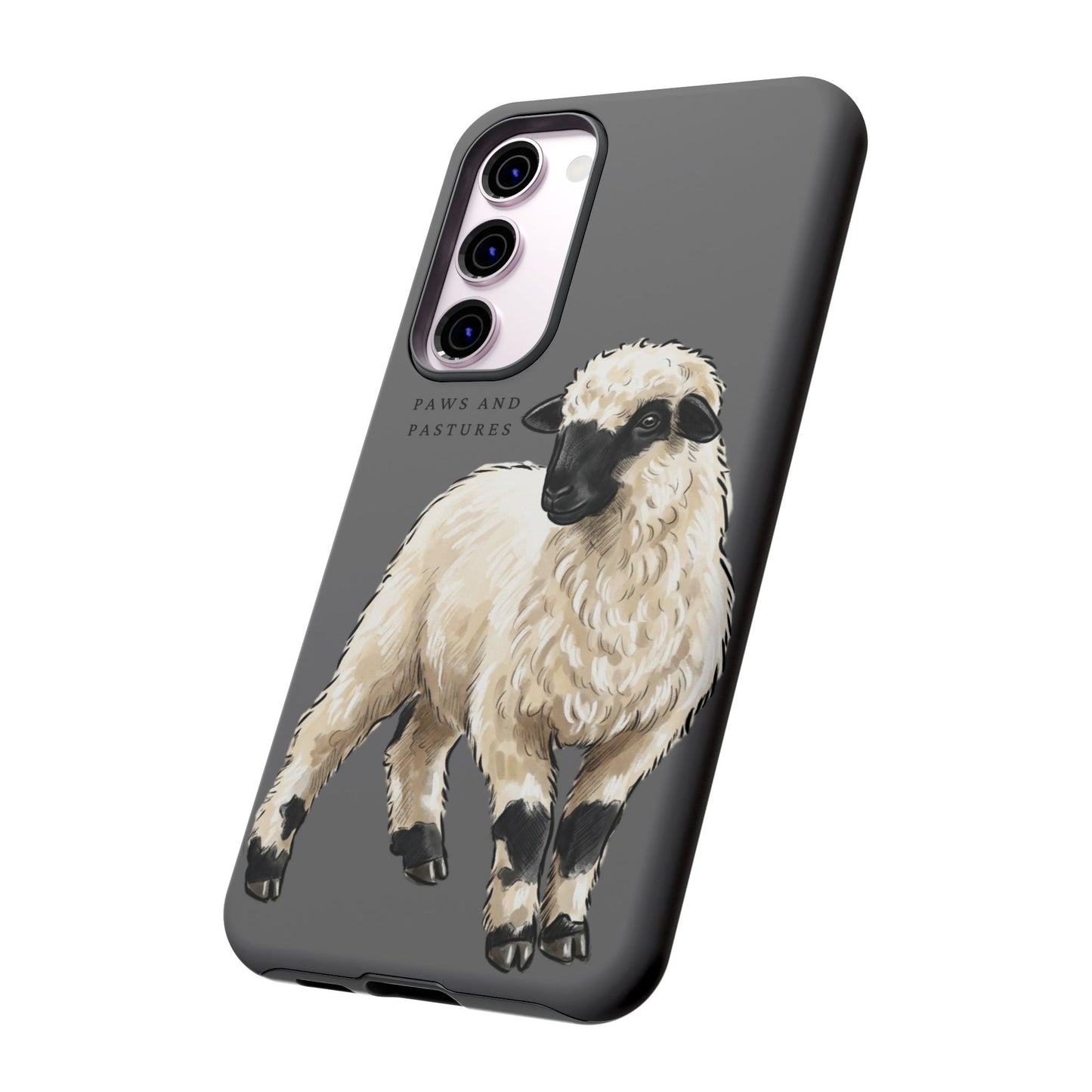 Grey Valais Blacknose Sheep Phone Case – 'Paws and Pastures' Cute Lamb Protective iPhone Cover