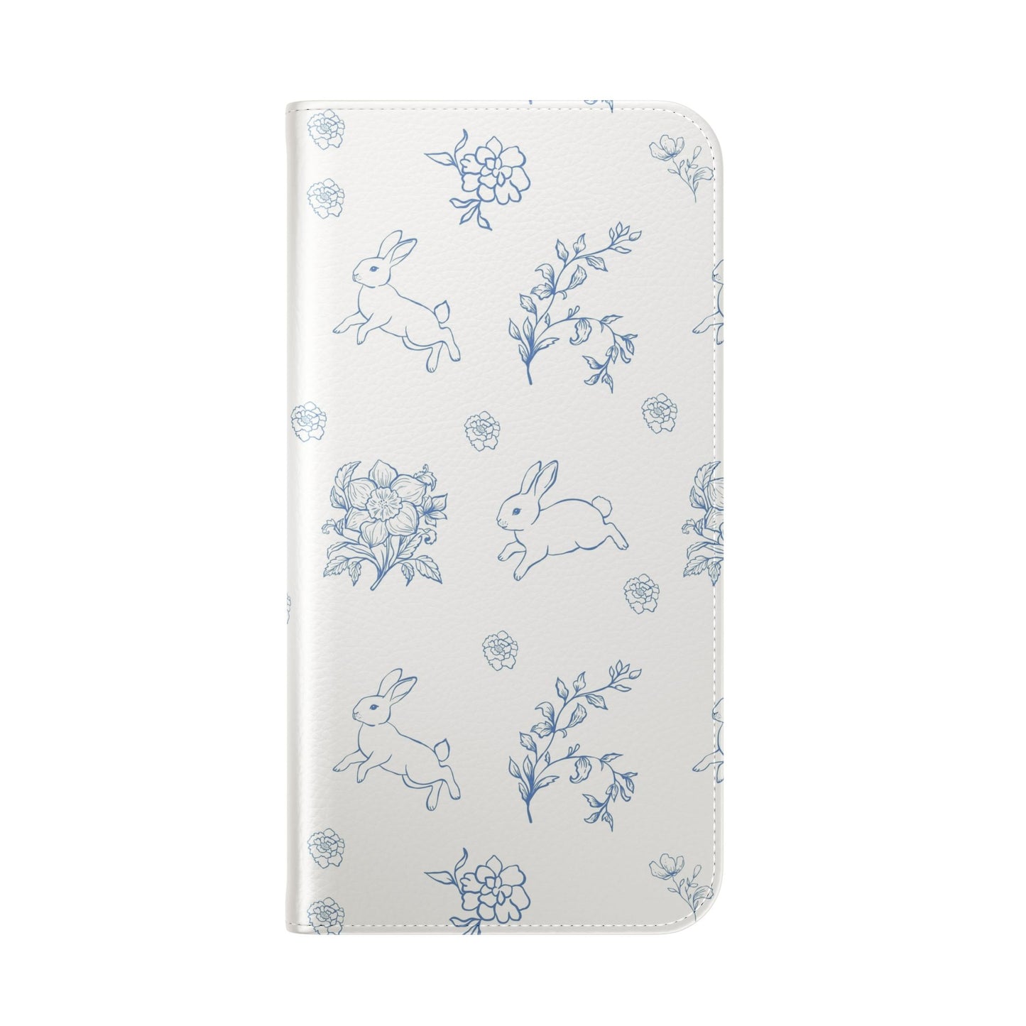 Bunny Pattern Flip Phone Case – Floral Blue Rabbit Wallet Cover