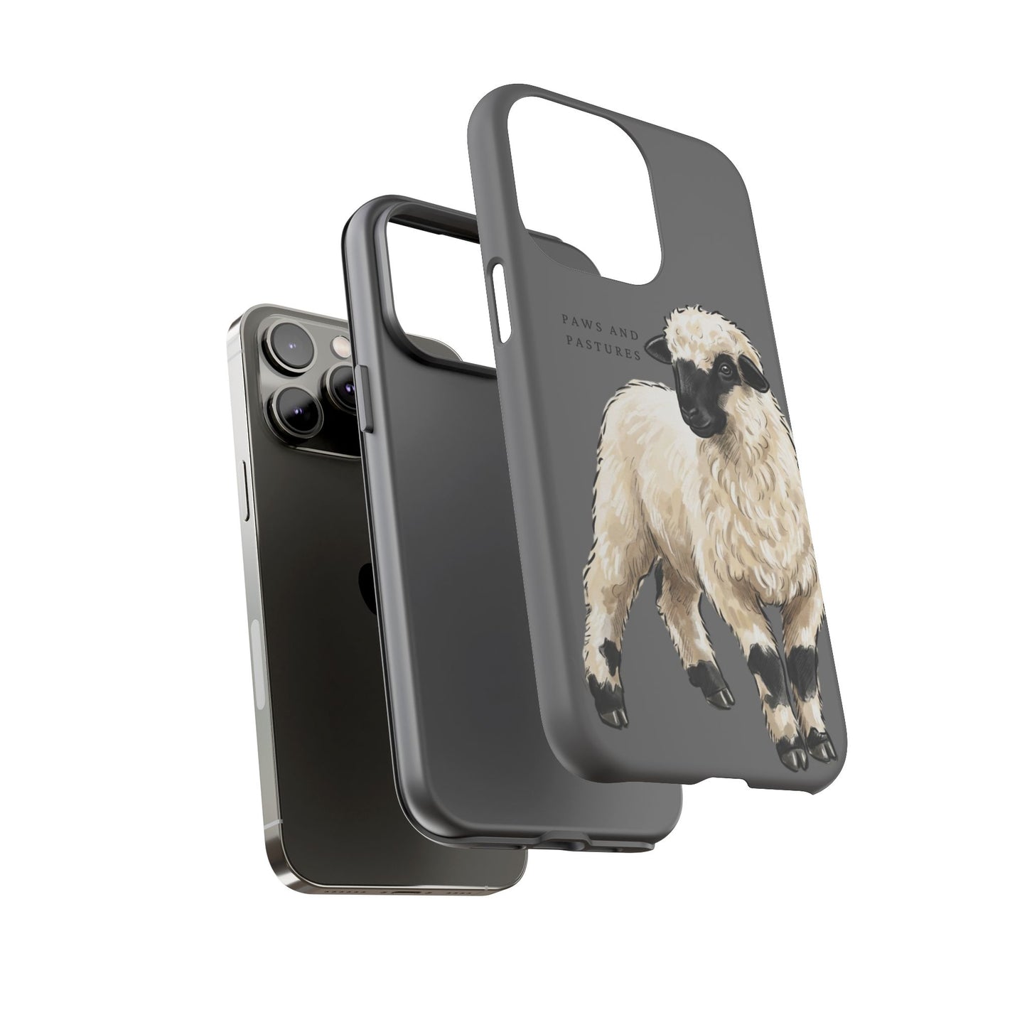 Grey Valais Blacknose Sheep Phone Case – 'Paws and Pastures' Cute Lamb Protective iPhone Cover