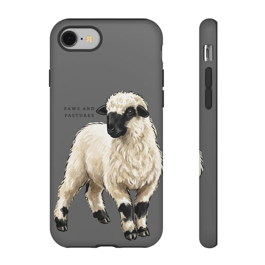 Grey Valais Blacknose Sheep Phone Case – 'Paws and Pastures' Cute Lamb Protective iPhone Cover