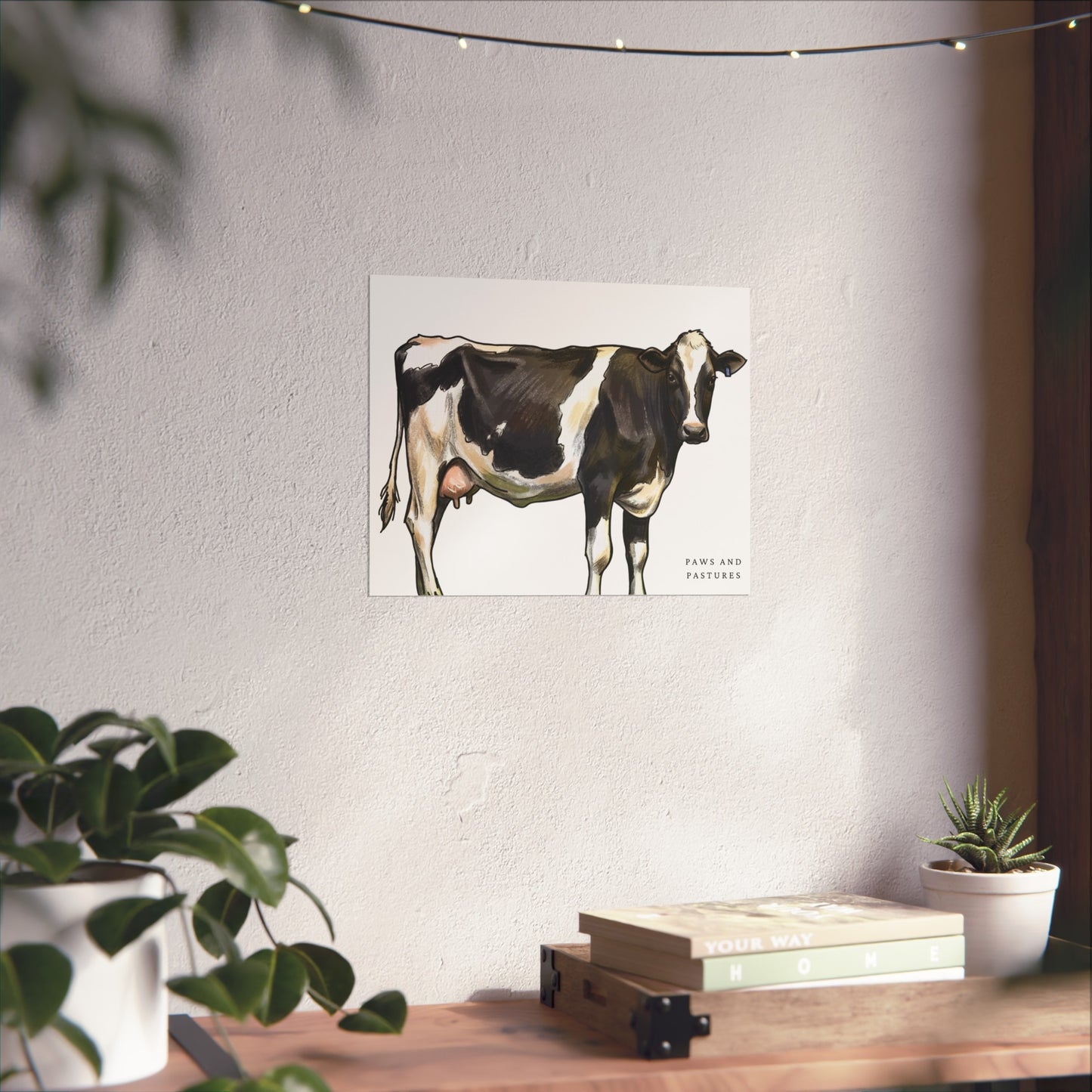 Holstein Cow Fine Art Poster 'Paws and Pastures' Rustic Farmhouse Wall Art