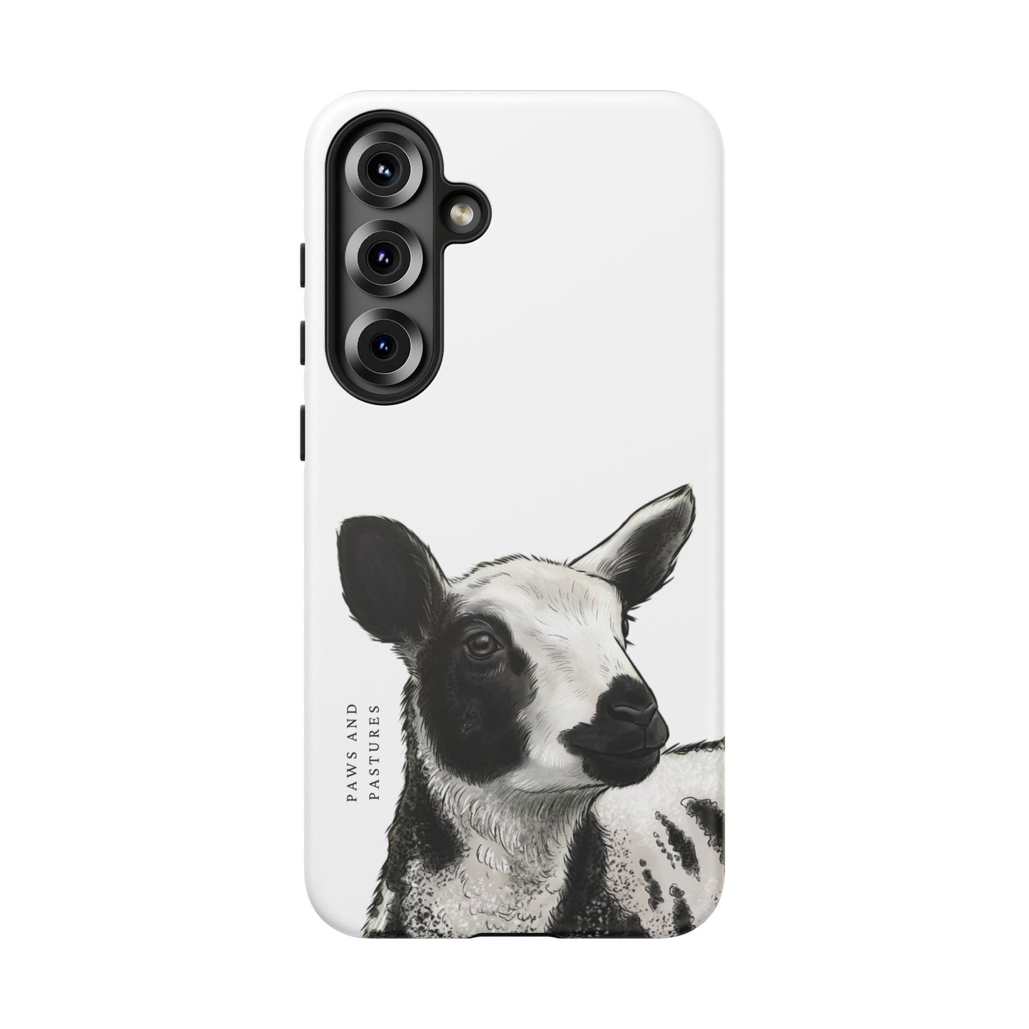 Dutch Spotted Sheep Portrait Phone Case - Black & White Lamb Illustration Protective Cover
