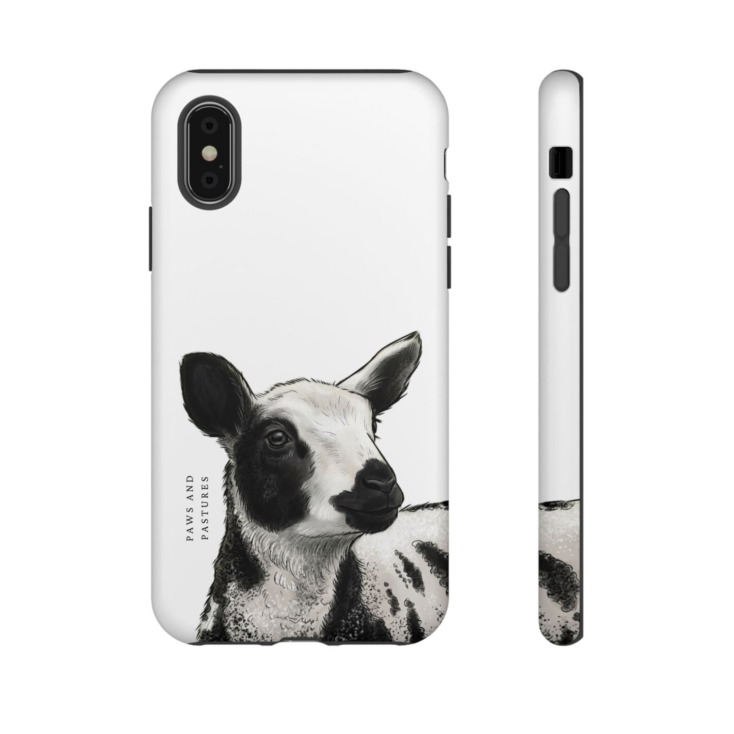 Dutch Spotted Sheep Portrait Phone Case - Black & White Lamb Illustration Protective Cover