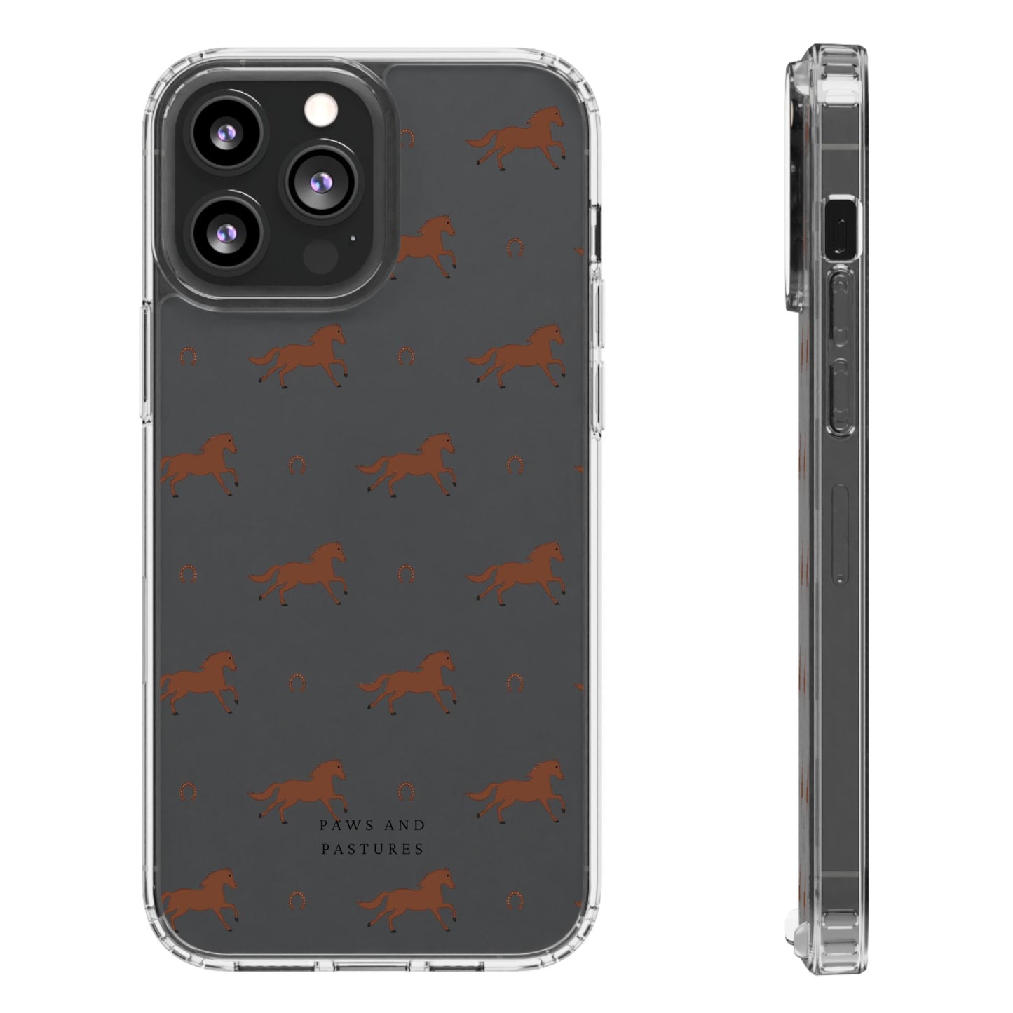 Horse Pattern Clear Phone Case — Equestrian Horses & Horseshoes Design