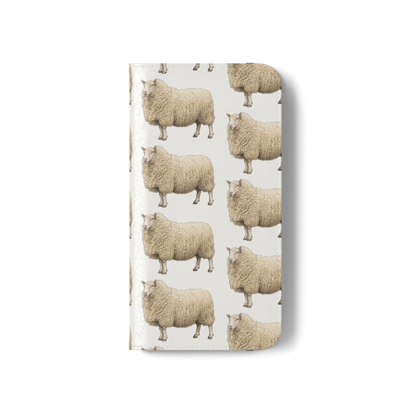 Cheviot Sheep Pattern Flip Phone Case – Cute Pastoral Wallet Cover with Card Slots