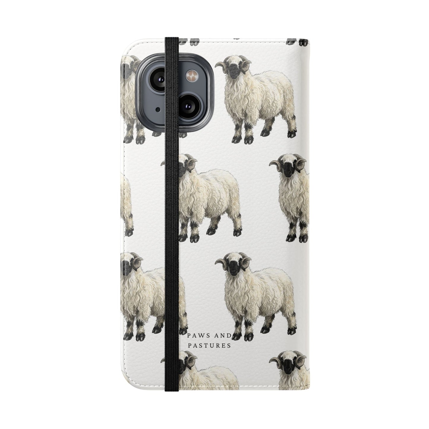 Valais Blacknose Sheep Pattern Flip Phone Case – Cute Farm Animal Wallet Cover