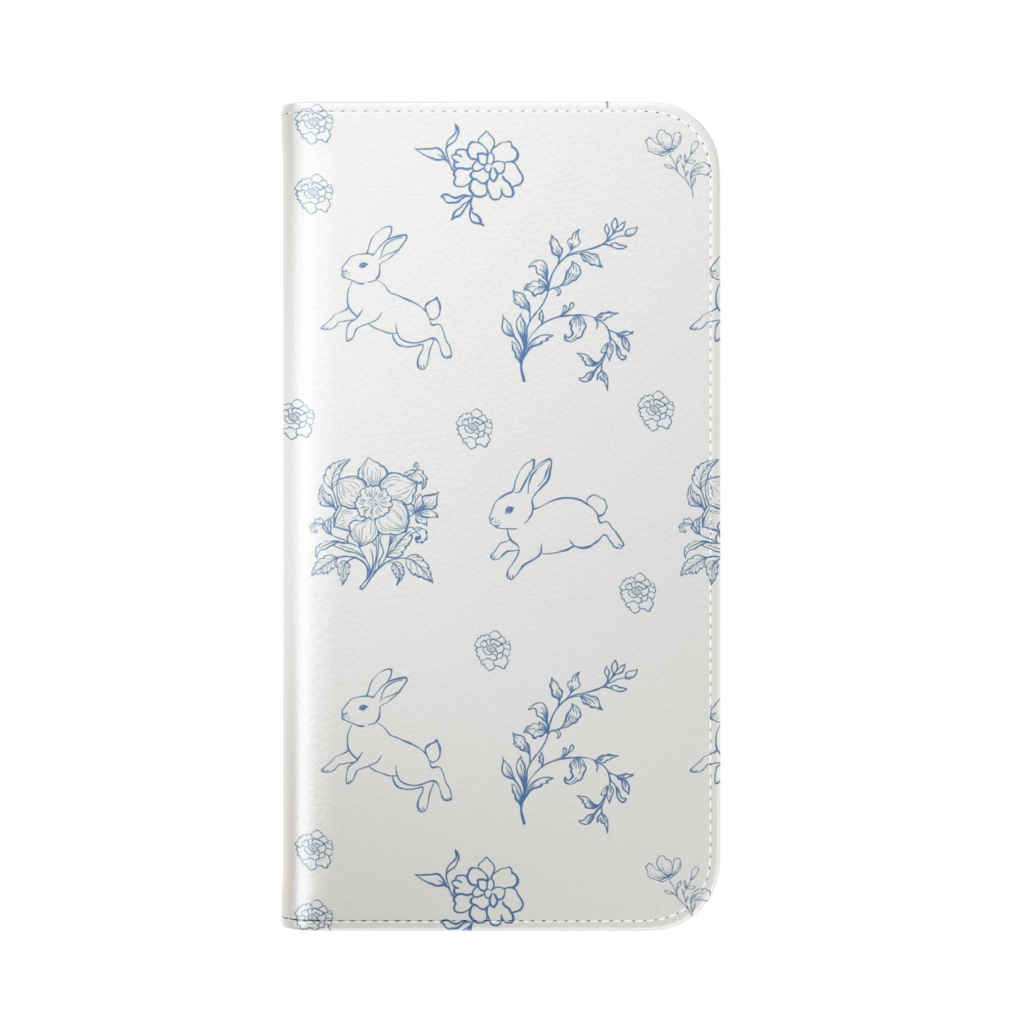 Bunny Pattern Flip Phone Case – Floral Blue Rabbit Wallet Cover