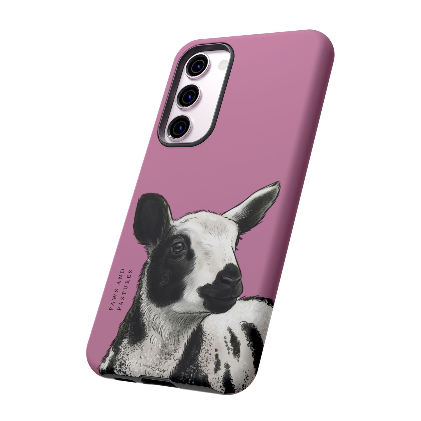 Pink Dutch Spotted Sheep Portrait Phone Case - Black & White Lamb Illustration Protective Cover