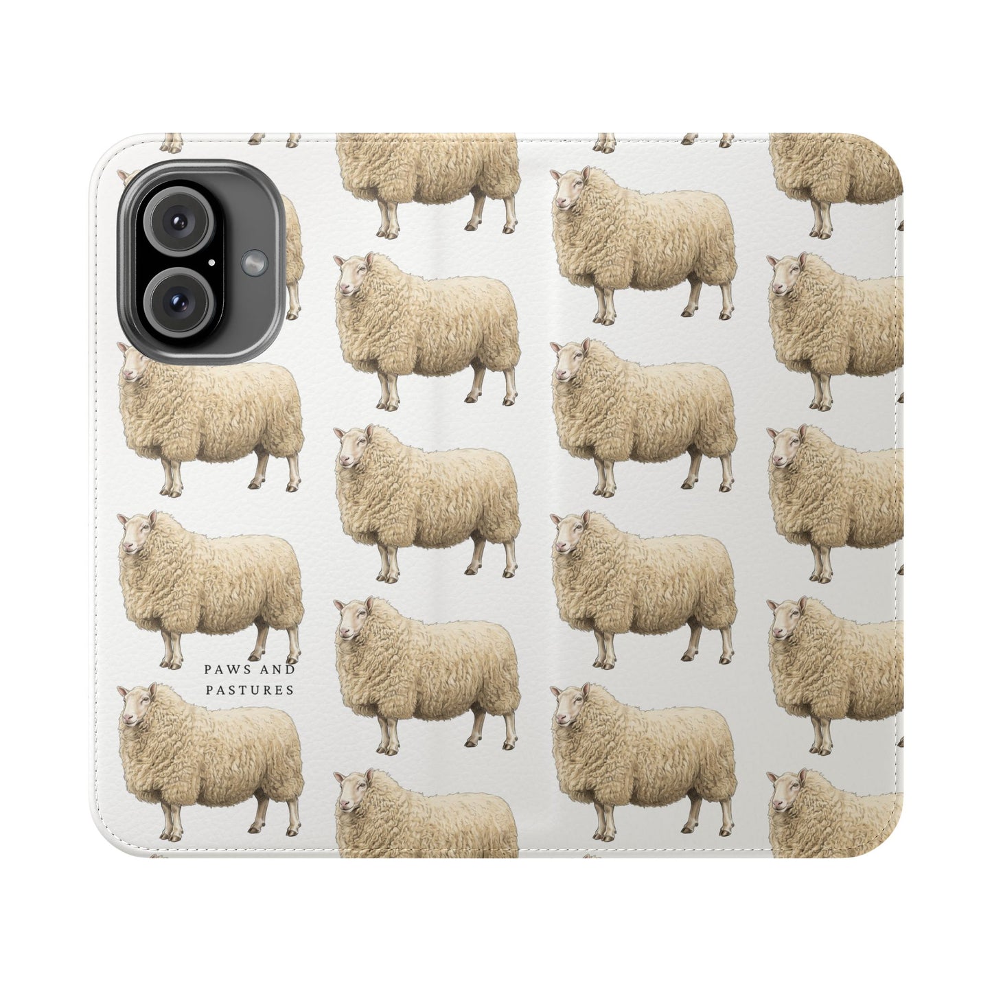 Cheviot Sheep Pattern Flip Phone Case – Cute Pastoral Wallet Cover with Card Slots