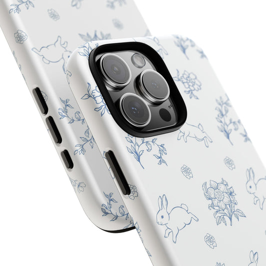 Blue Floral Bunny Tough Phone Case