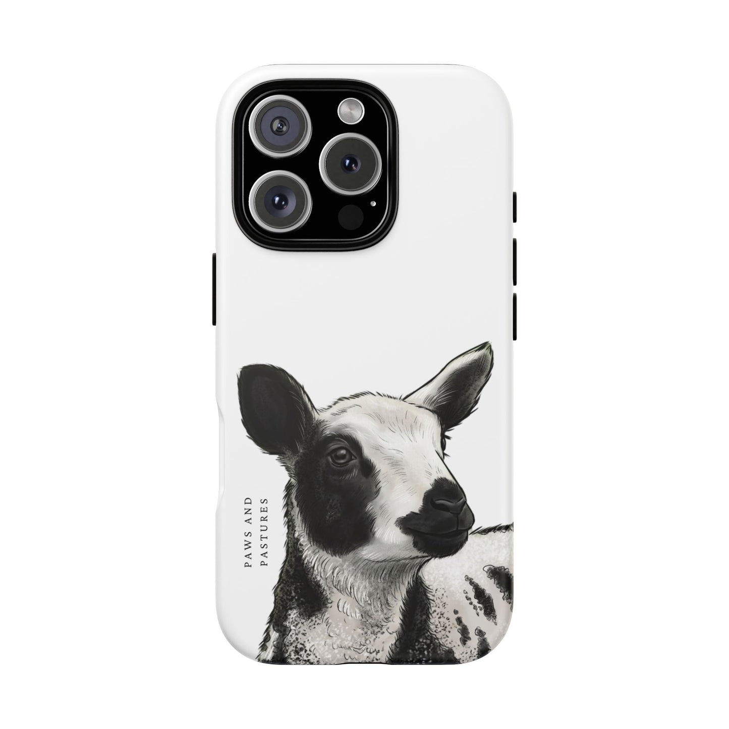 Dutch Spotted Sheep Portrait Phone Case - Black & White Lamb Illustration Protective Cover