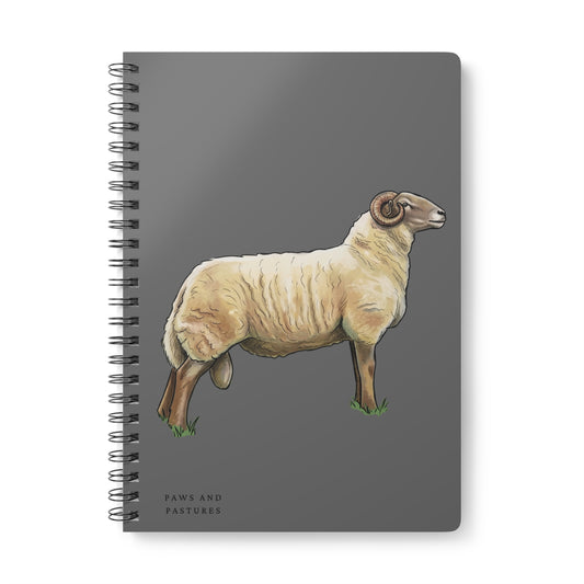 Grey Radnor Sheep Illustration Notebook — A5 Wirobound Softcover Journal (Paws and Pastures)