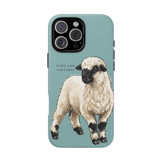 Teal Valais Blacknose Sheep Phone Case – 'Paws and Pastures' Cute Lamb Protective iPhone Cover