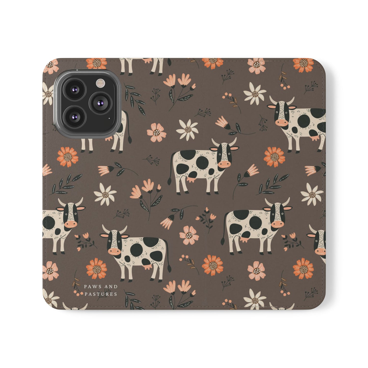 Cow Floral Flip Phone Case – Folklore Farm Pattern Wallet Case