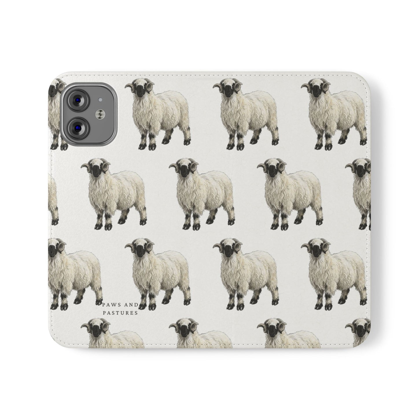 Valais Blacknose Sheep Pattern Flip Phone Case – Cute Farm Animal Wallet Cover