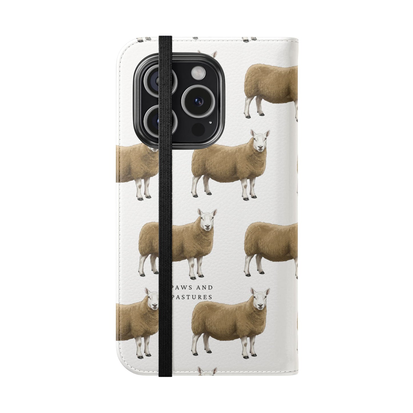 Cheviot Sheep Pattern Flip Phone Case – Cute Pastoral Wallet Cover with Card Slots
