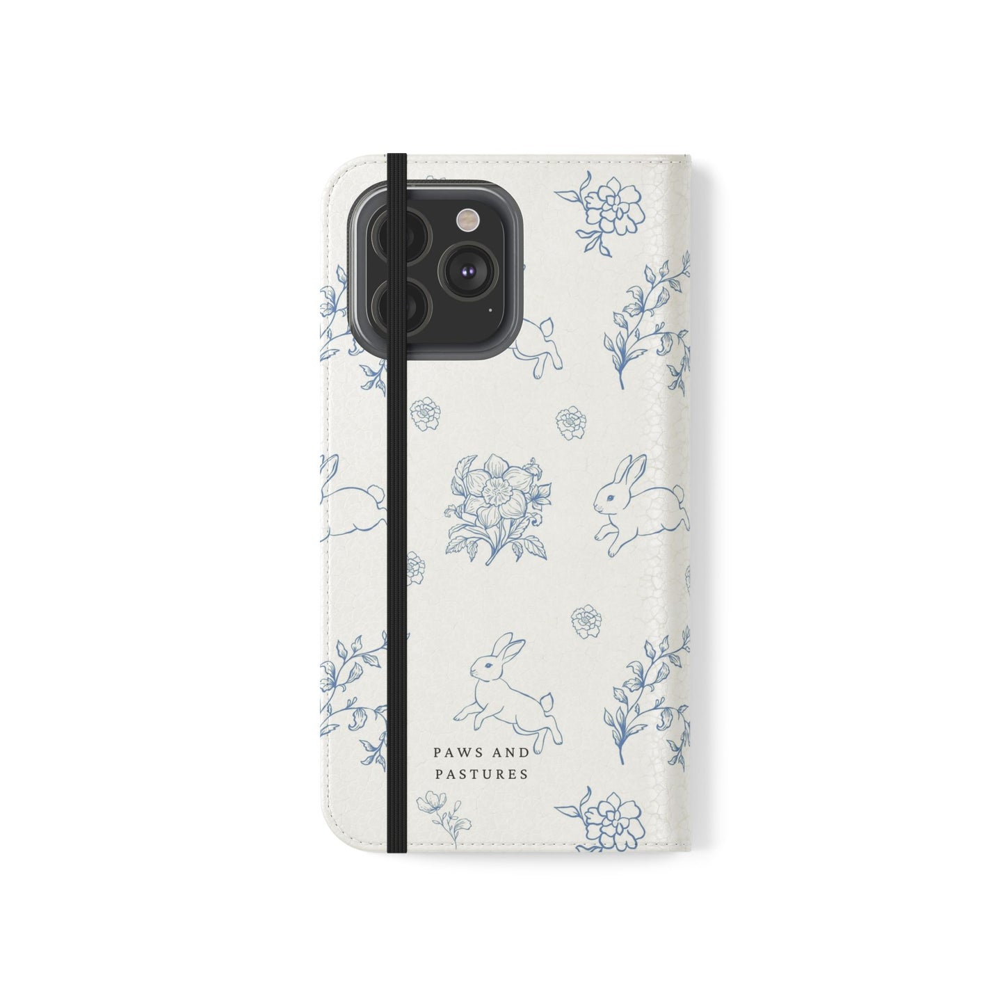 Bunny Pattern Flip Phone Case – Floral Blue Rabbit Wallet Cover