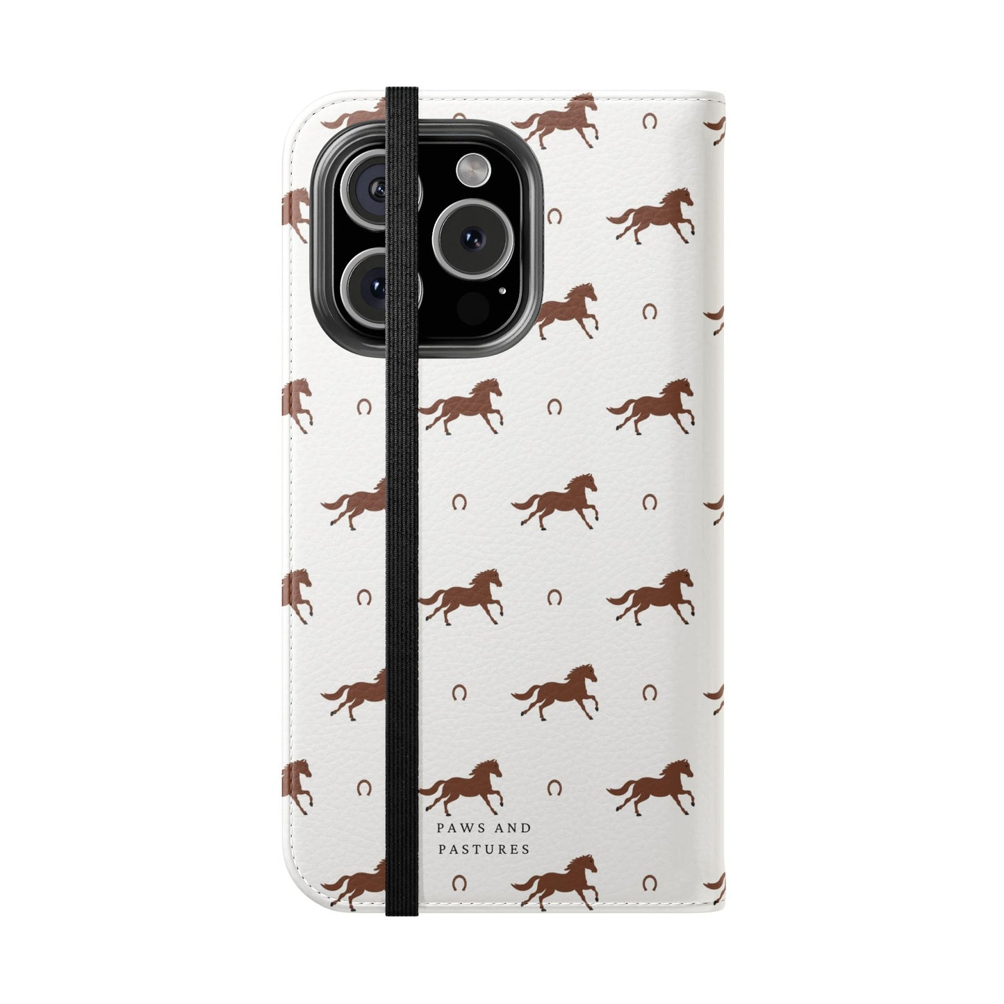 Horse Pattern Flip Case — Leather Wallet Phone Cover with Galloping Horses