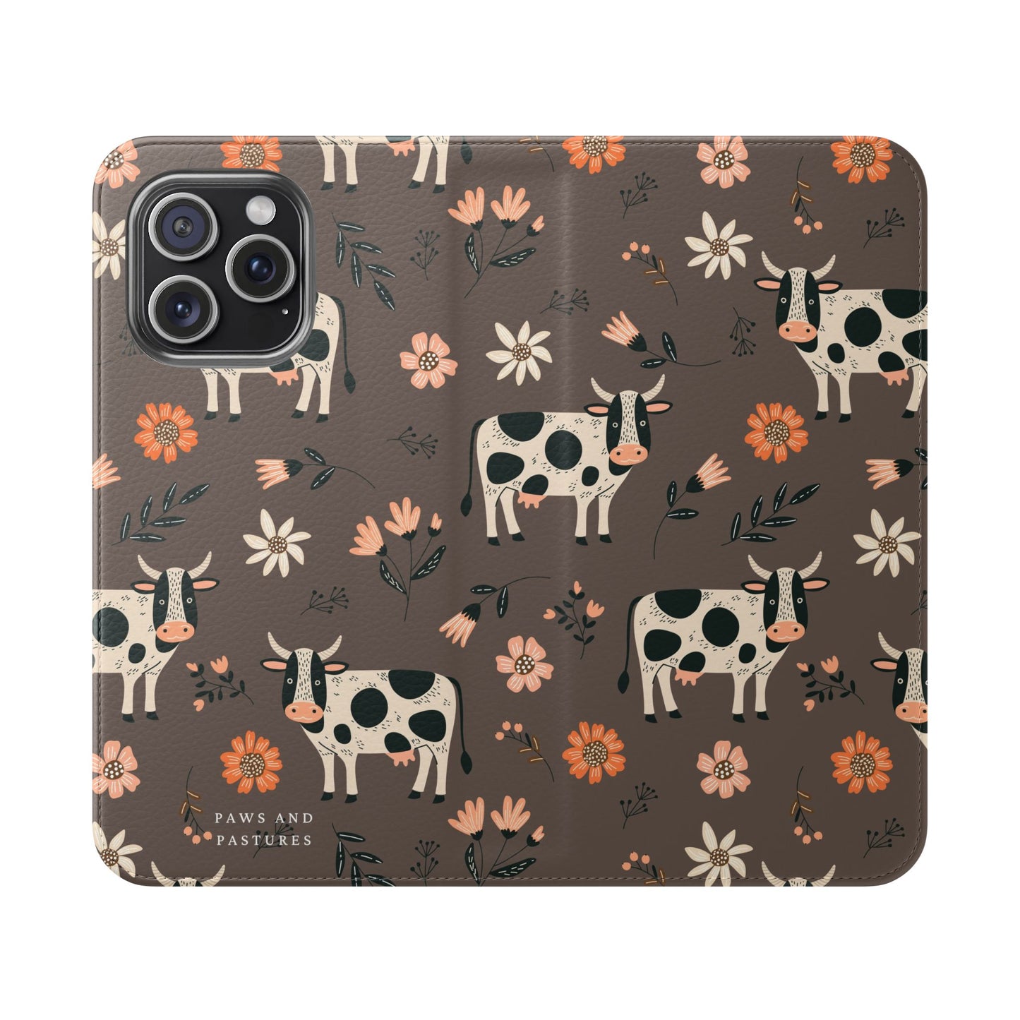 Cow Floral Flip Phone Case – Folklore Farm Pattern Wallet Case