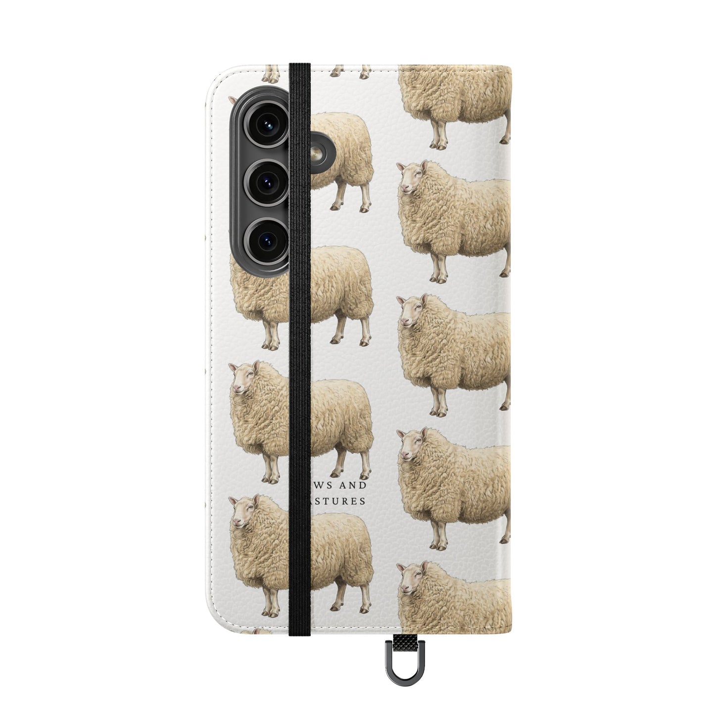 Cheviot Sheep Pattern Flip Phone Case – Cute Pastoral Wallet Cover with Card Slots