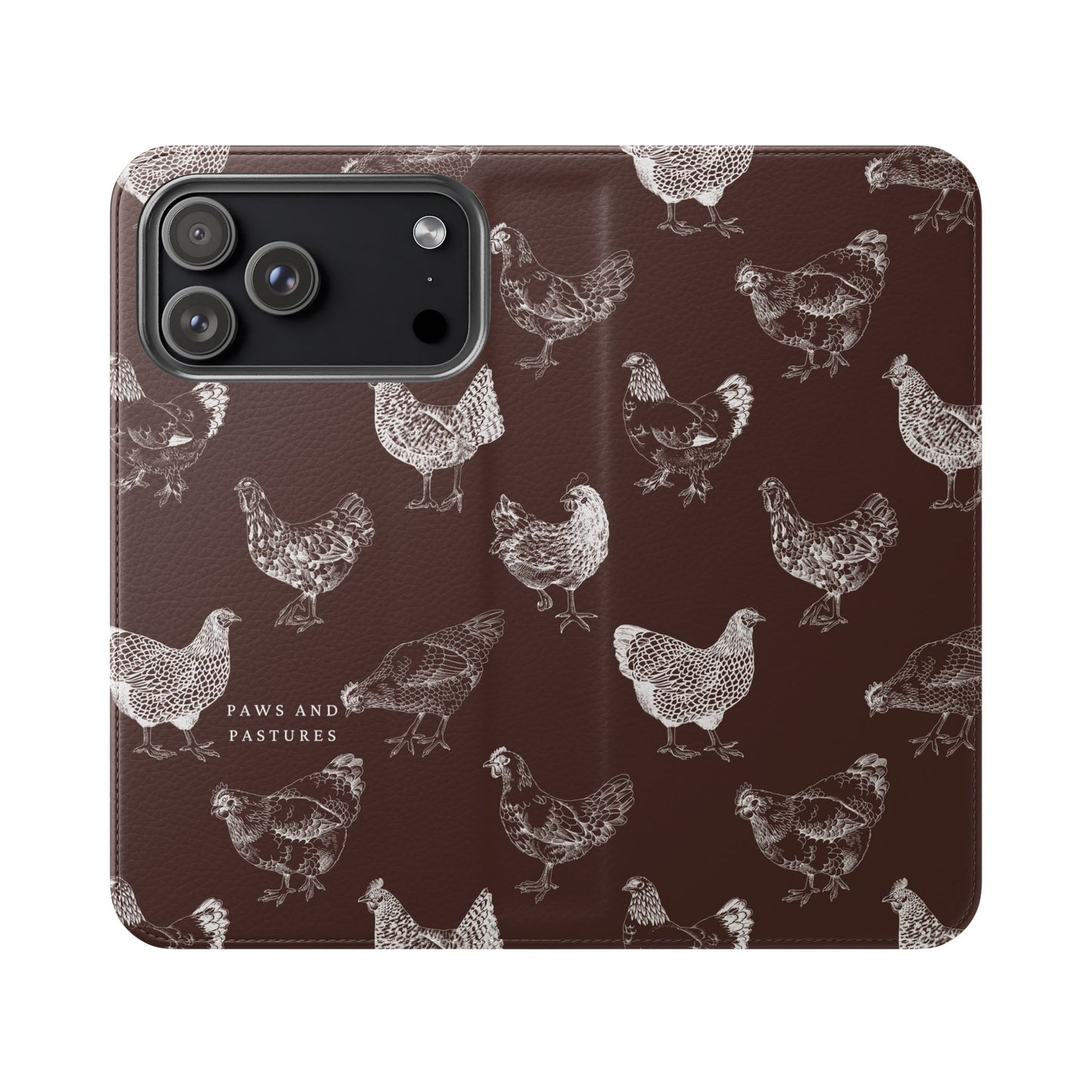 Chicken Pattern Flip Phone Case – Rustic Farmhouse Wallet Cover