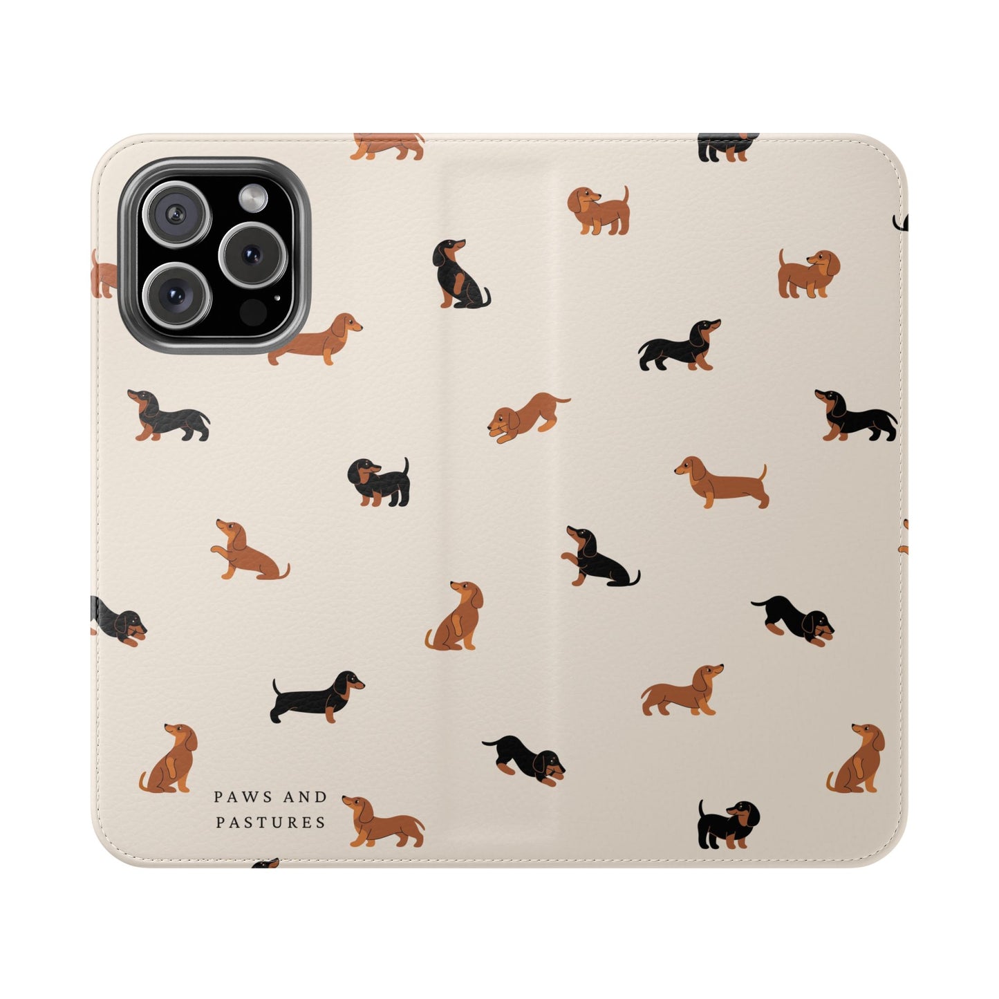 Dachshund Pattern Flip Phone Case — Wallet Folio with Card Slots
