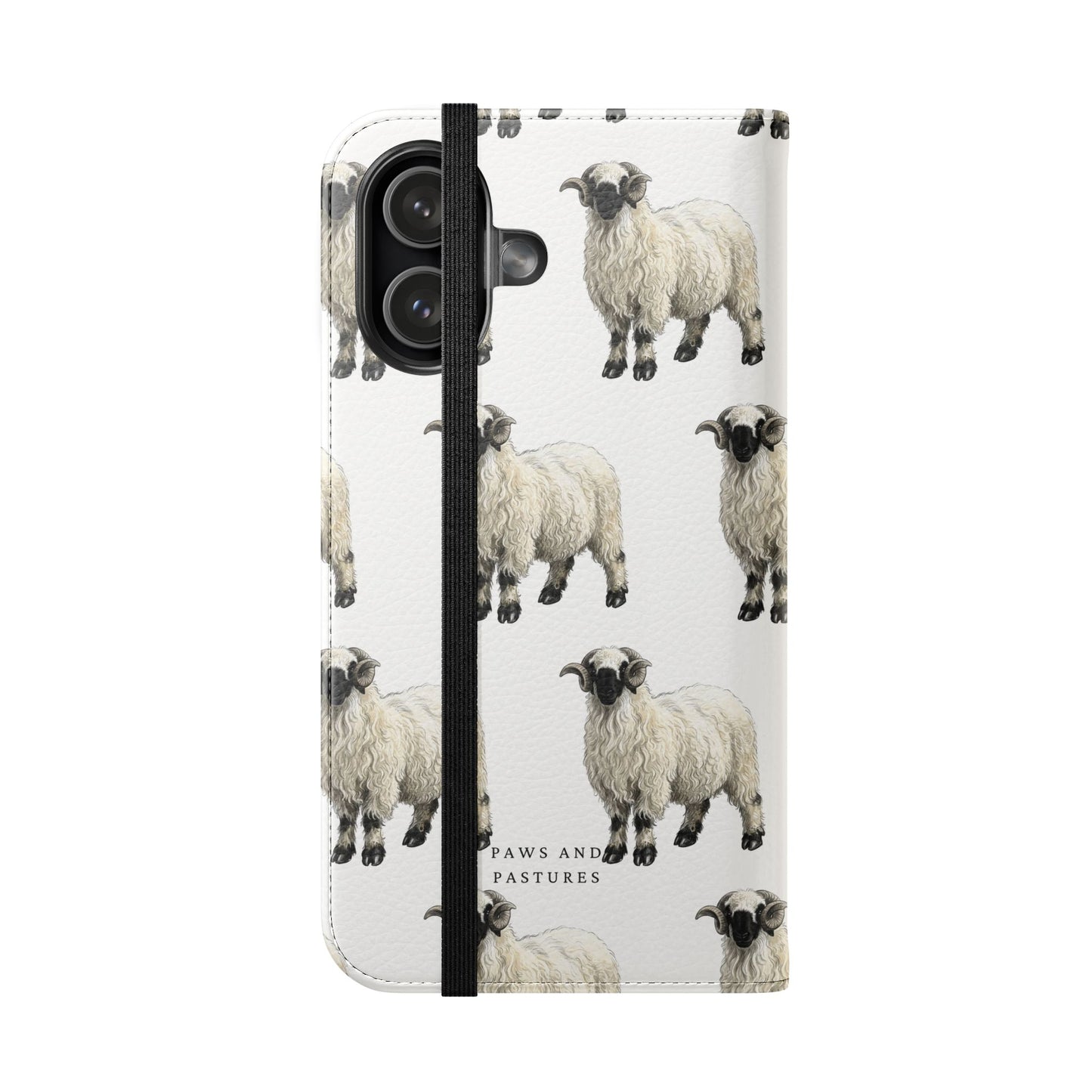 Valais Blacknose Sheep Pattern Flip Phone Case – Cute Farm Animal Wallet Cover