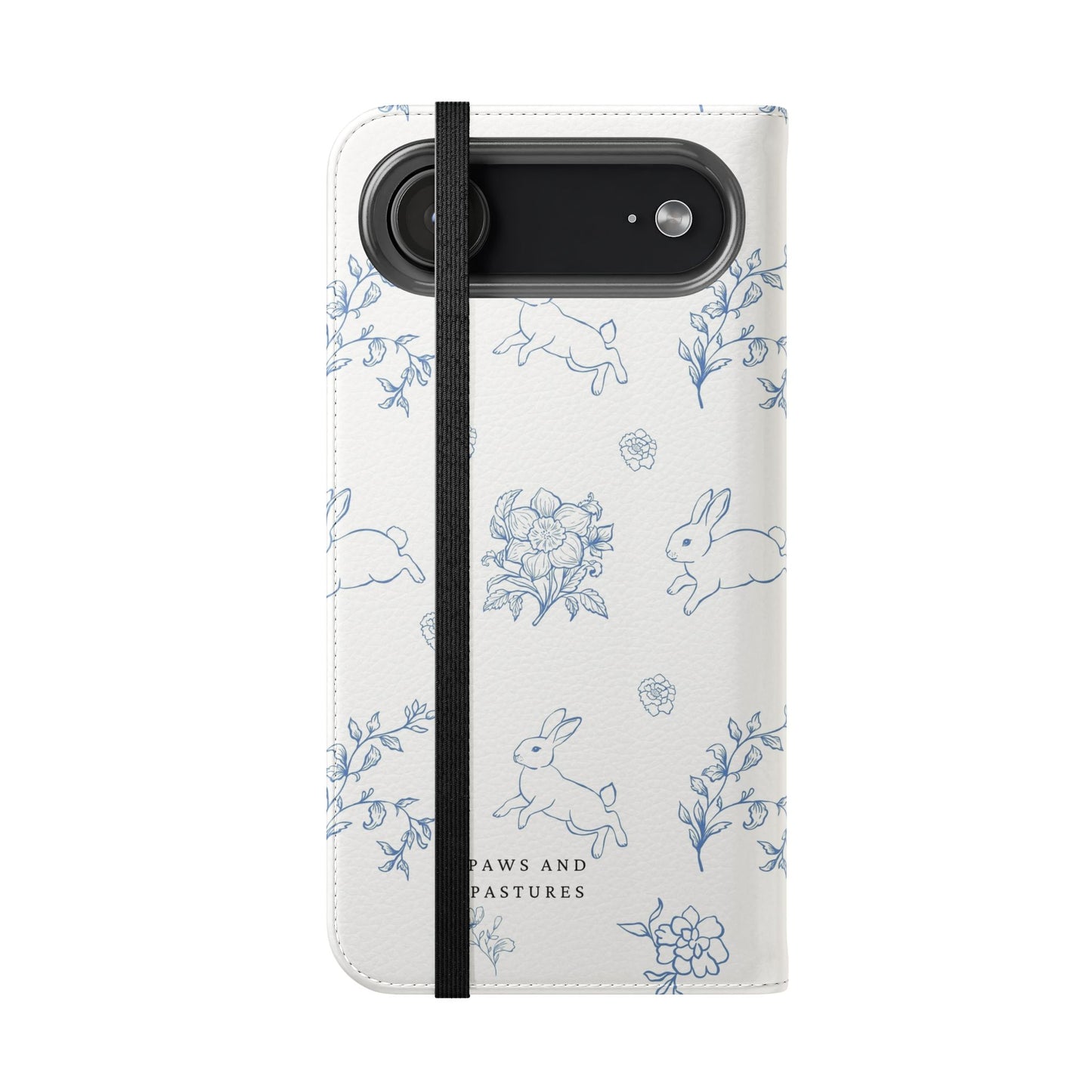 Bunny Pattern Flip Phone Case – Floral Blue Rabbit Wallet Cover
