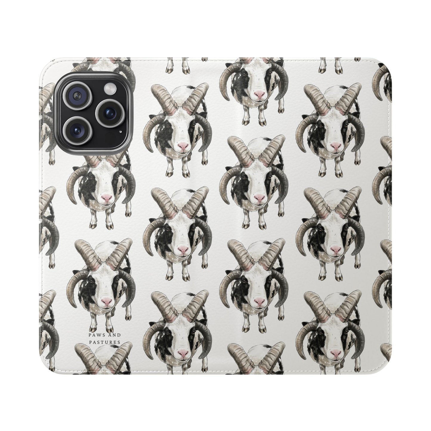 Jacob Sheep Pattern Flip Phone Case — Cute Farm Animal Wallet Cover