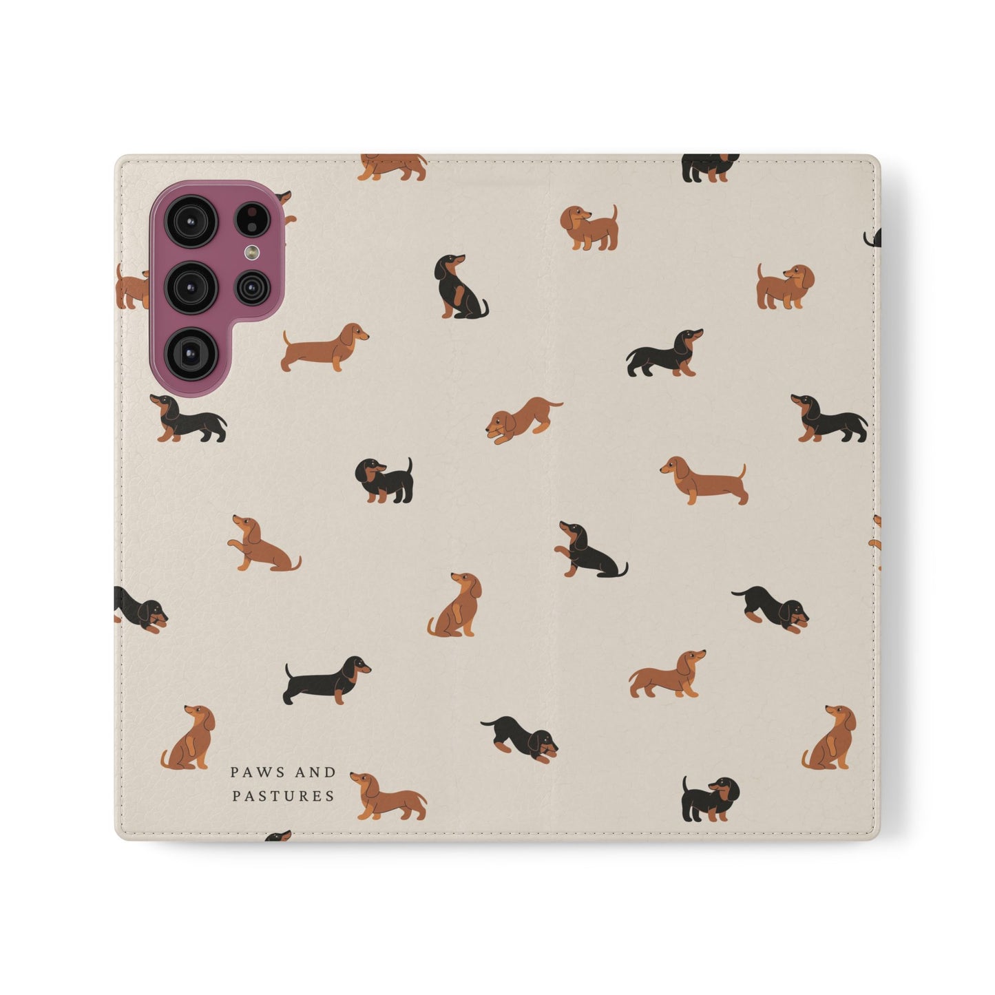Dachshund Pattern Flip Phone Case — Wallet Folio with Card Slots