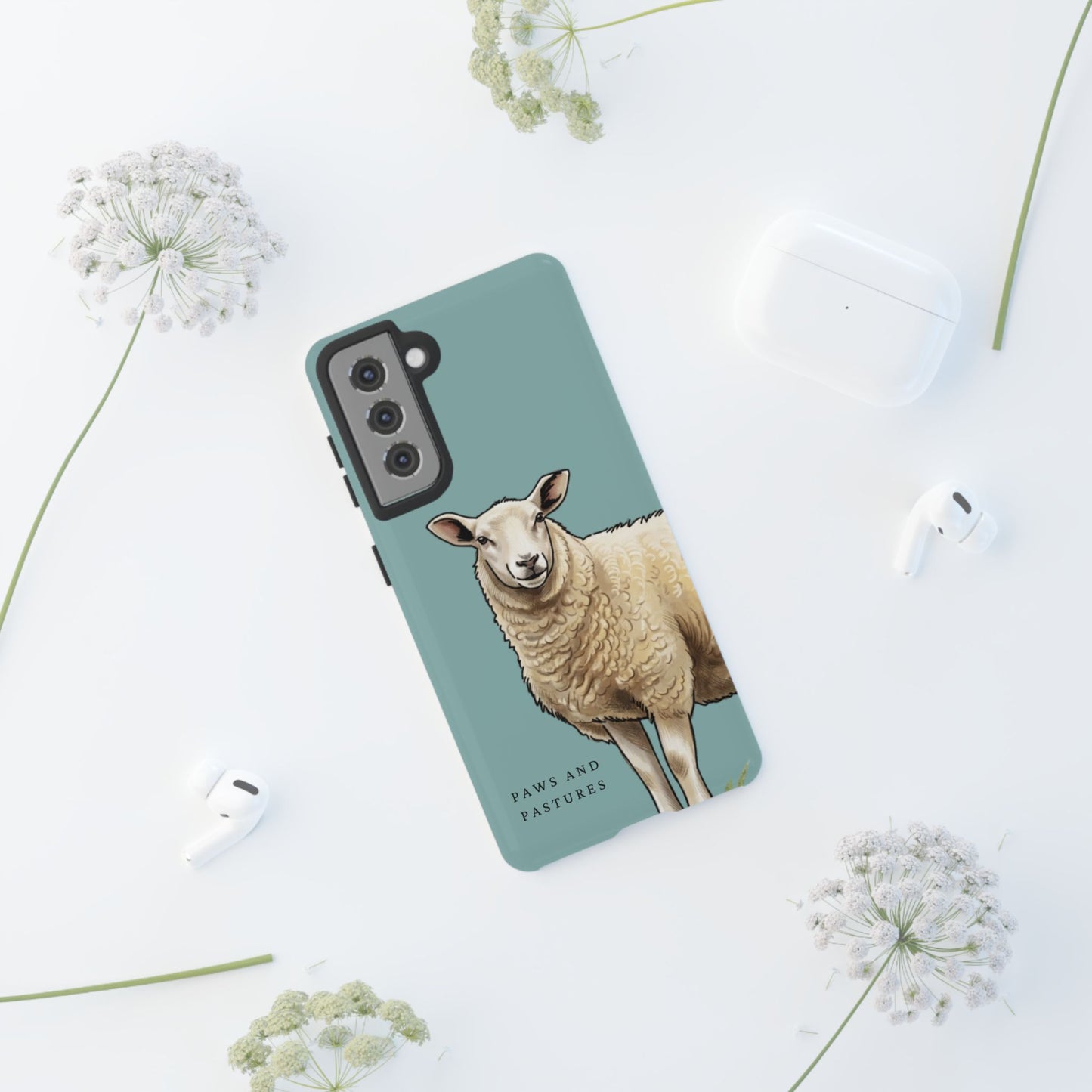 Teal Sheep Illustration Tough Phone Case