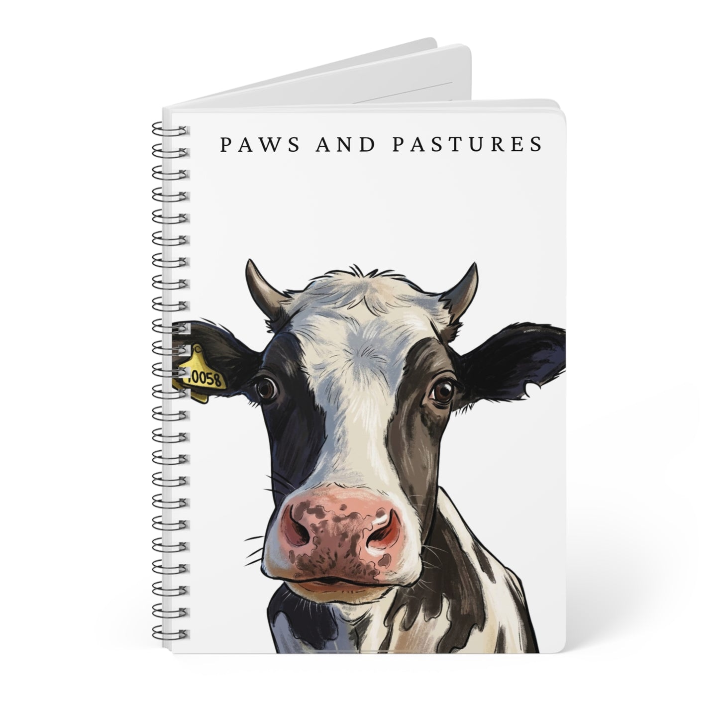 Cow Illustration A5 Spiral Notebook — "Paws and Pastures" Softcover Journal