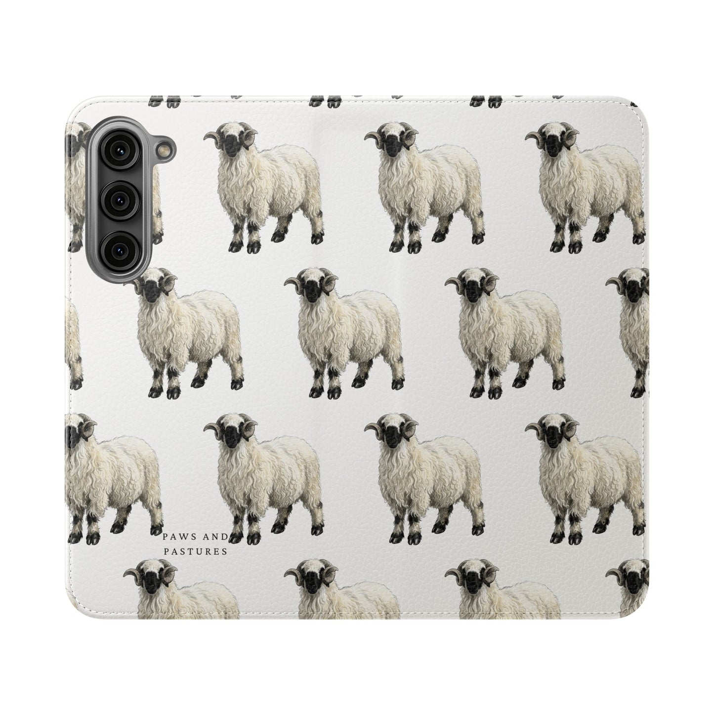Valais Blacknose Sheep Pattern Flip Phone Case – Cute Farm Animal Wallet Cover