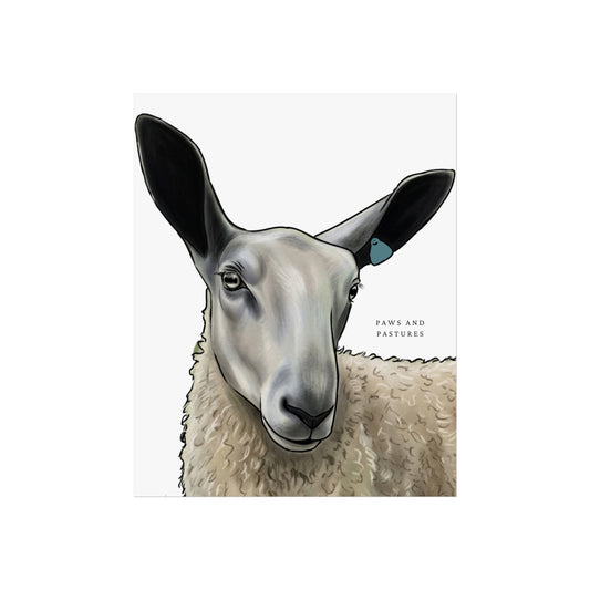 Blue Faced Leicester Sheep Portrait Fine Art Poster — Modern Farmhouse Wall Art