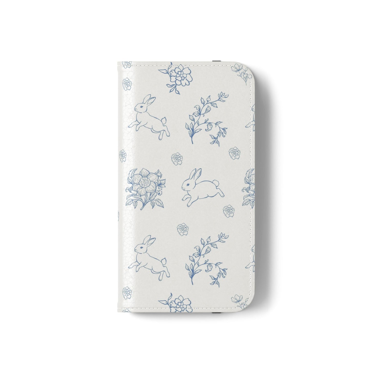 Bunny Pattern Flip Phone Case – Floral Blue Rabbit Wallet Cover