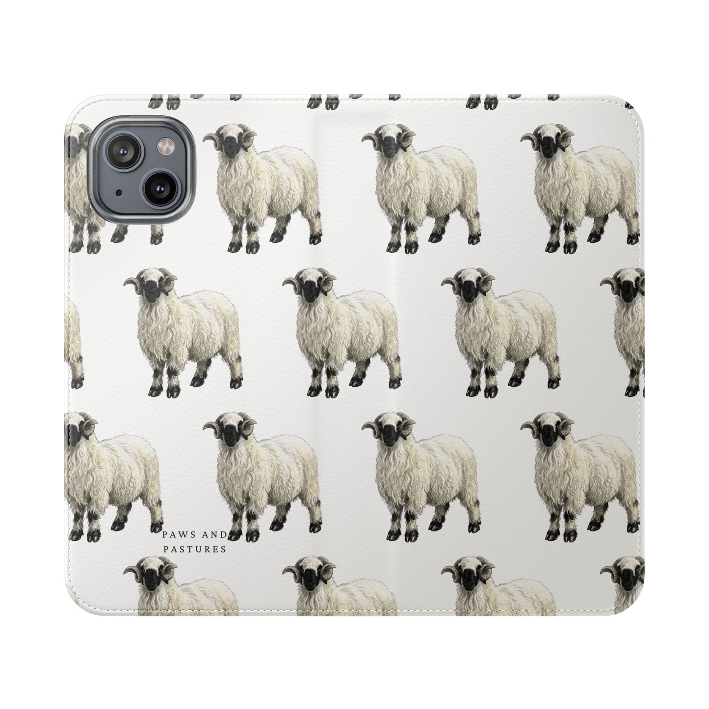 Valais Blacknose Sheep Pattern Flip Phone Case – Cute Farm Animal Wallet Cover