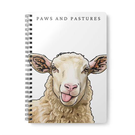 Sheep Illustration Spiral Notebook — "Paws and Pastures" A5 Wirebound Journal