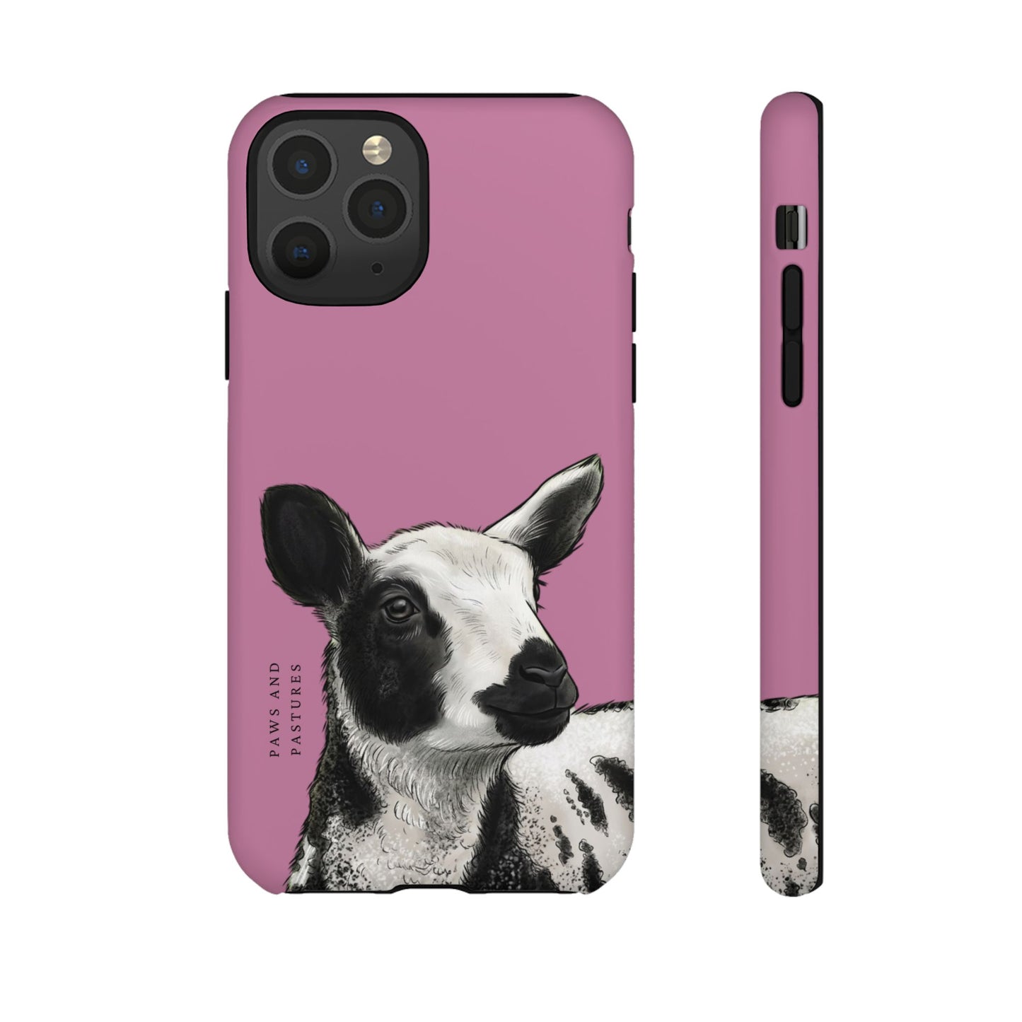 Pink Dutch Spotted Sheep Portrait Phone Case - Black & White Lamb Illustration Protective Cover