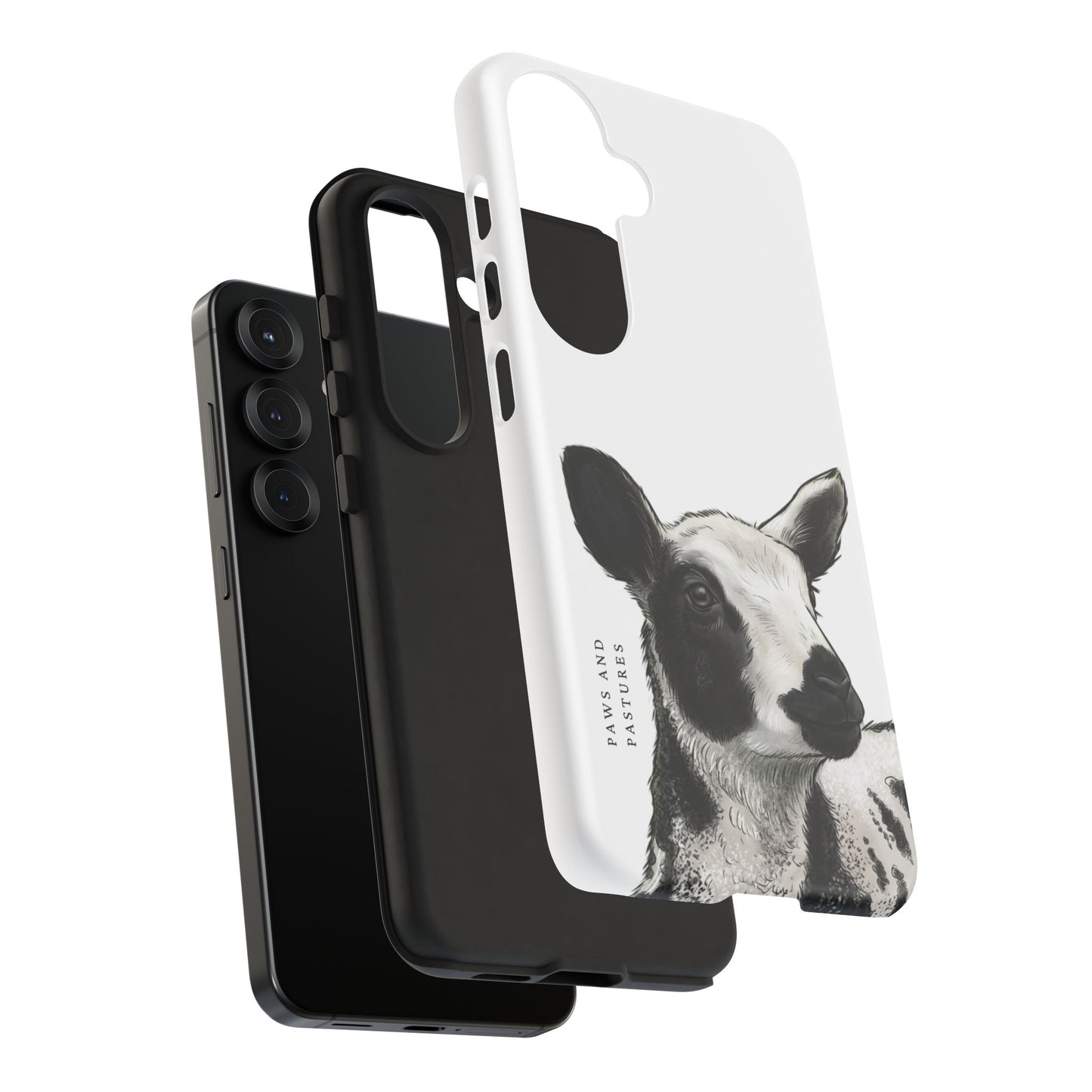 Dutch Spotted Sheep Portrait Phone Case - Black & White Lamb Illustration Protective Cover