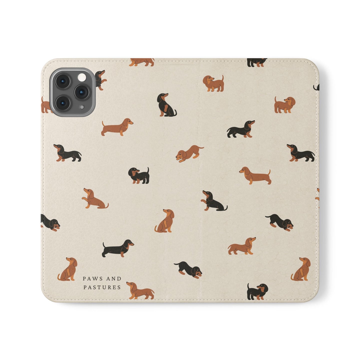 Dachshund Pattern Flip Phone Case — Wallet Folio with Card Slots