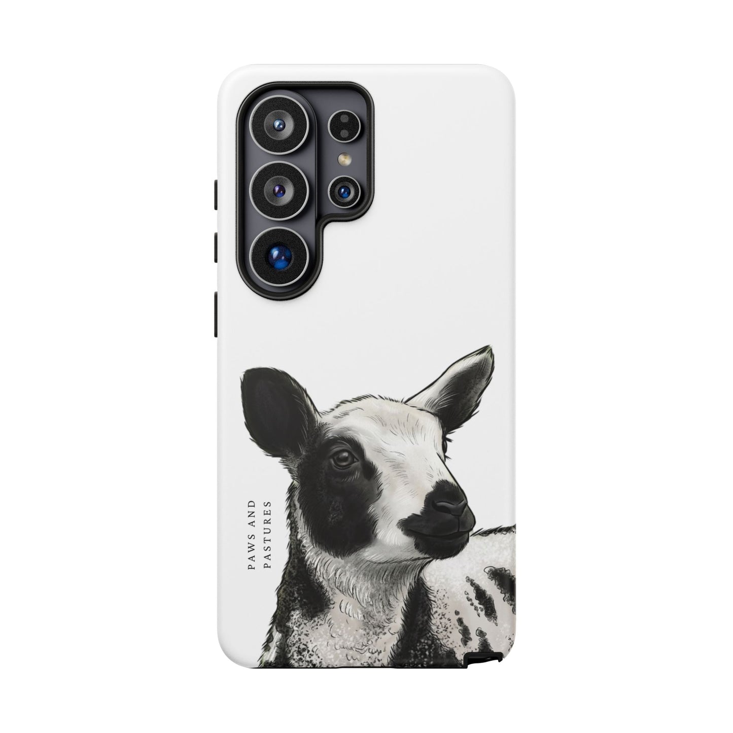 Dutch Spotted Sheep Portrait Phone Case - Black & White Lamb Illustration Protective Cover