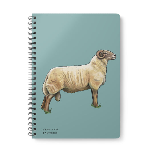 Teal Radnor Sheep Illustration Notebook — A5 Wirobound Softcover Journal (Paws and Pastures)