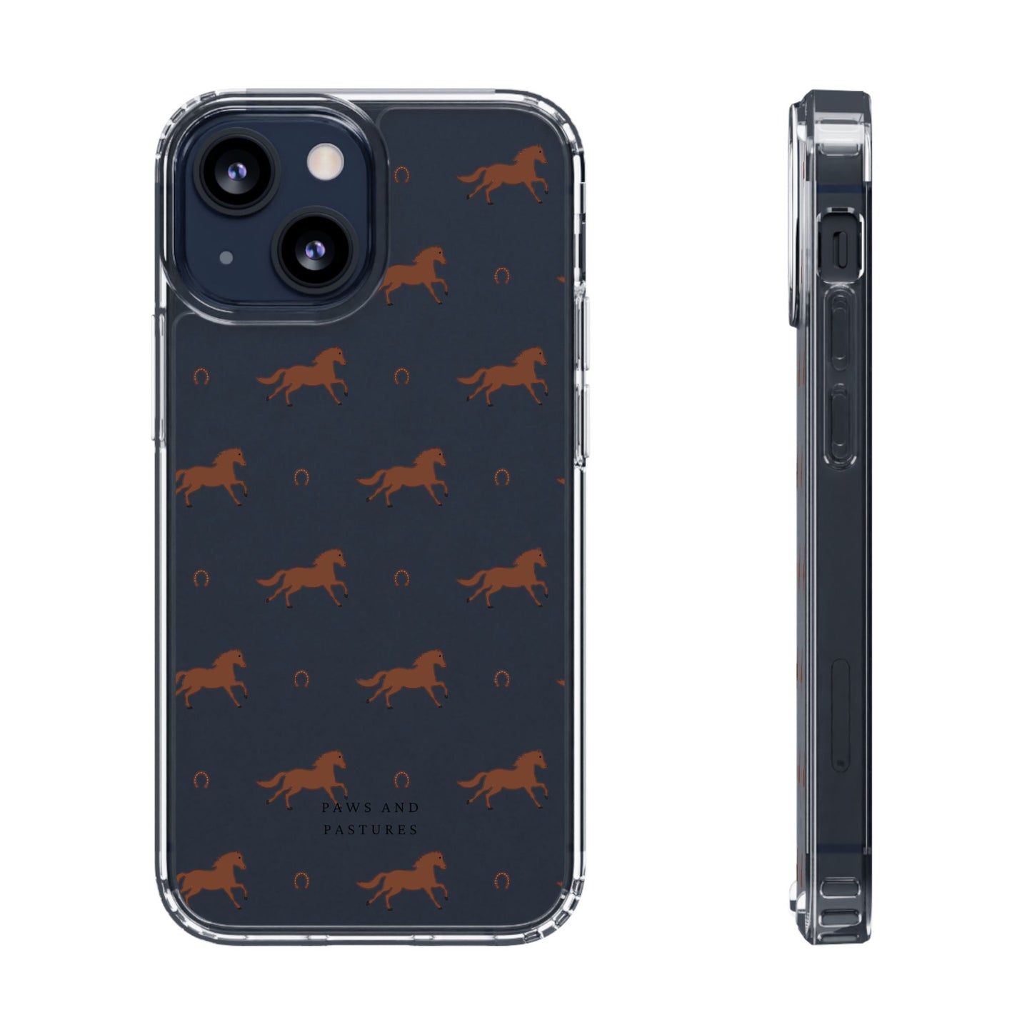 Horse Pattern Clear Phone Case — Equestrian Horses & Horseshoes Design