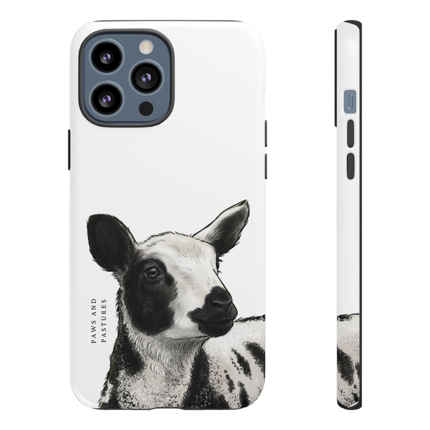 Dutch Spotted Sheep Portrait Phone Case - Black & White Lamb Illustration Protective Cover