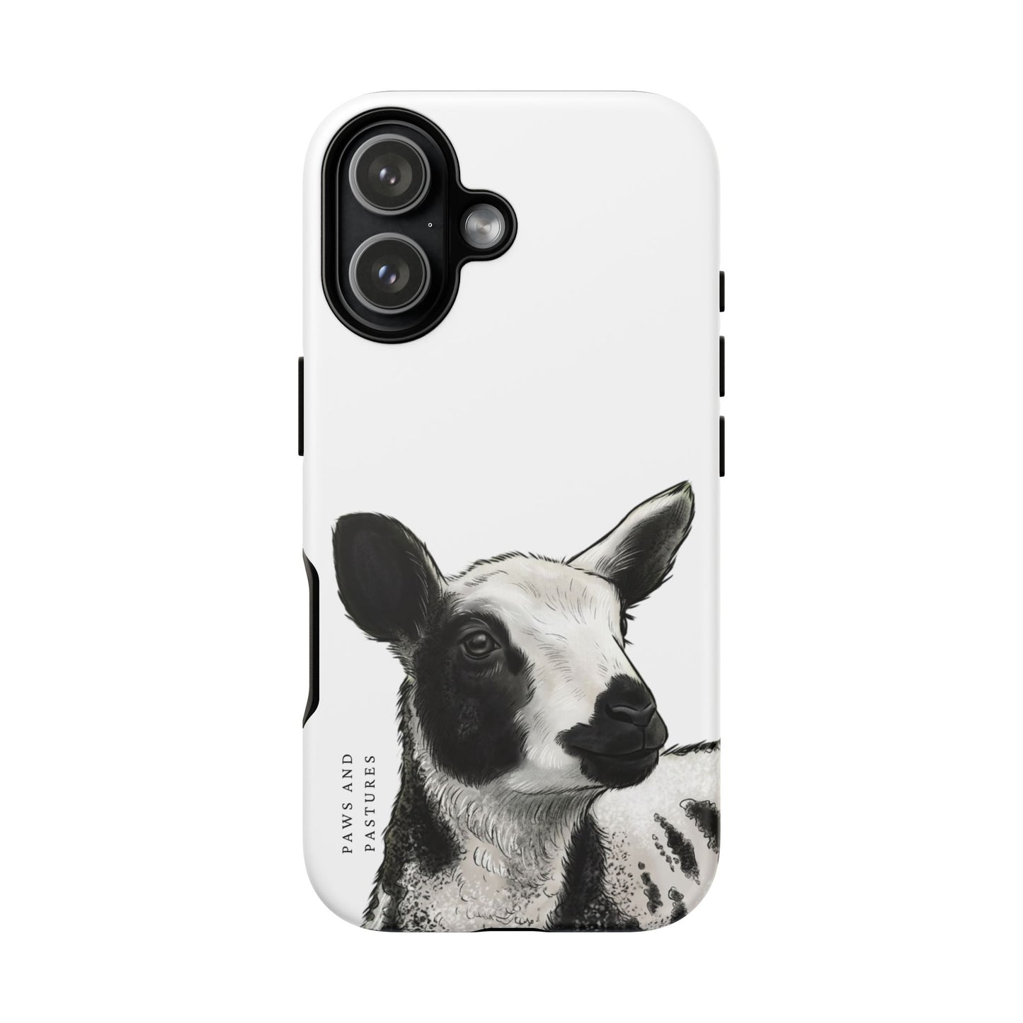 Dutch Spotted Sheep Portrait Phone Case - Black & White Lamb Illustration Protective Cover